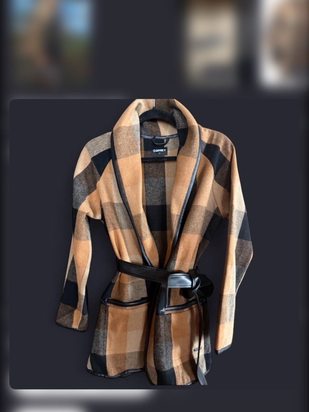 HOOEY Tulia Buffalo Plaid Belted Wrap Jacket M Western Cardigan NWOT $120 Retail - Picture 2 of 4